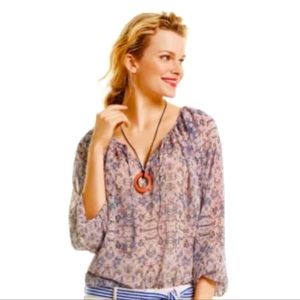 CAbi blouse Pink Sienna 3/4 sleeves floral v-neck semi sheer boho peasant size S